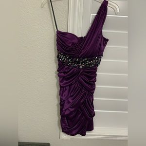 City Triangles Purple One Shoulder Dress With Rhinestones Silk